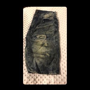 Road Narrows Destructed Mens Jean Shorts.
